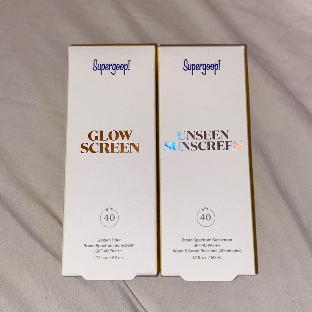 supergoop unseen sunscreen + glow screen duo in “golden hour”